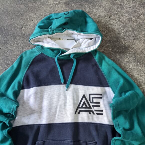 American Eagle Hoodie Sweatshirt Mens XS Blue Green Pullover Sweater Preppy Y2K - Picture 2 of 7